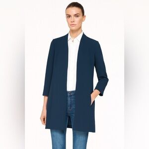 DKNY Navy Open Front Jacket Long Line Blazer 3/4 Sleeve Women Sz M Career Preppy